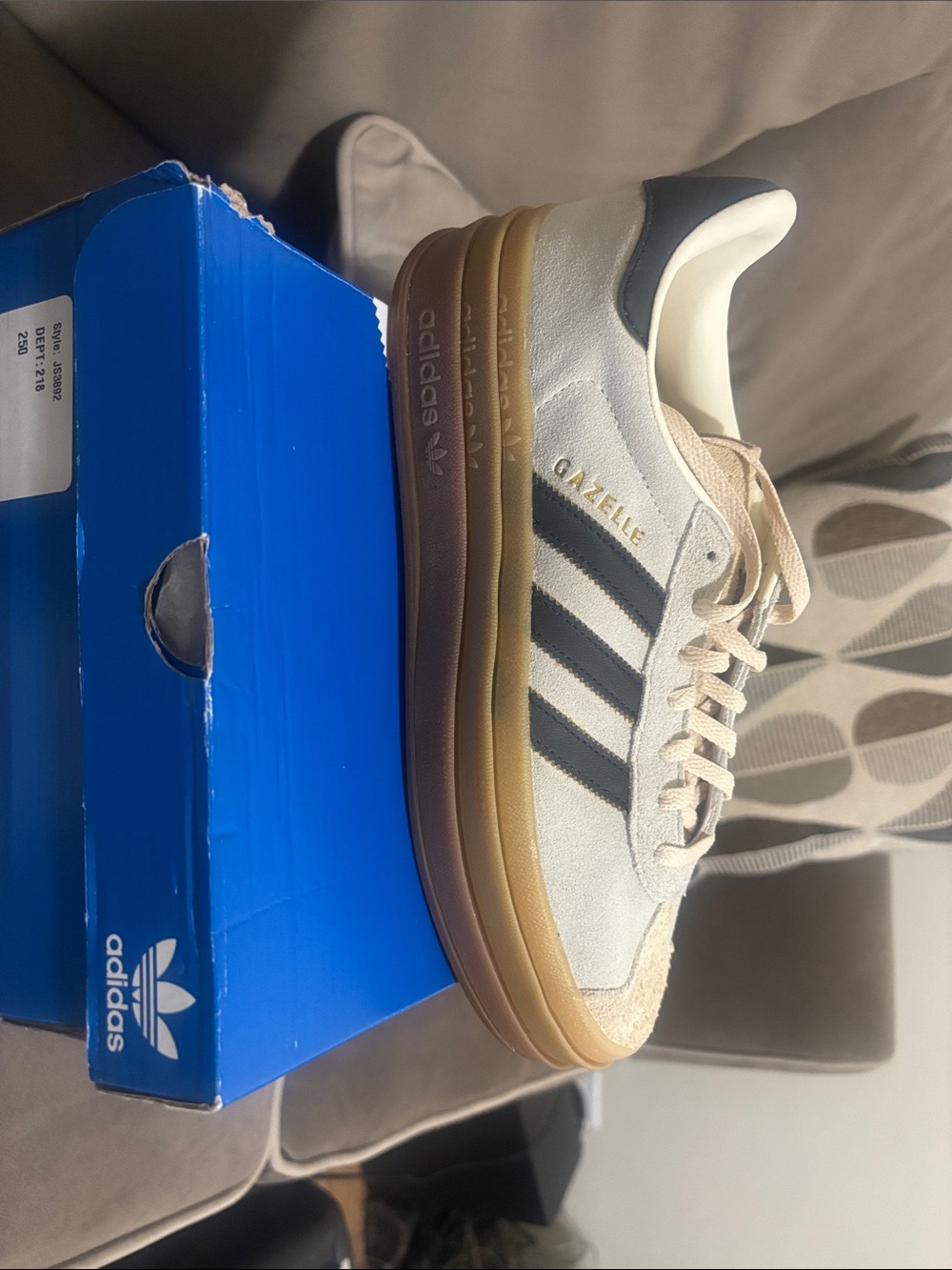 adidas Gazelle women Suede Sneakers in Beige with Black Stripes and Gum Sole